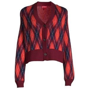 STAUD Knave Wool Blend Argyle Cardigan Sweater Size Large